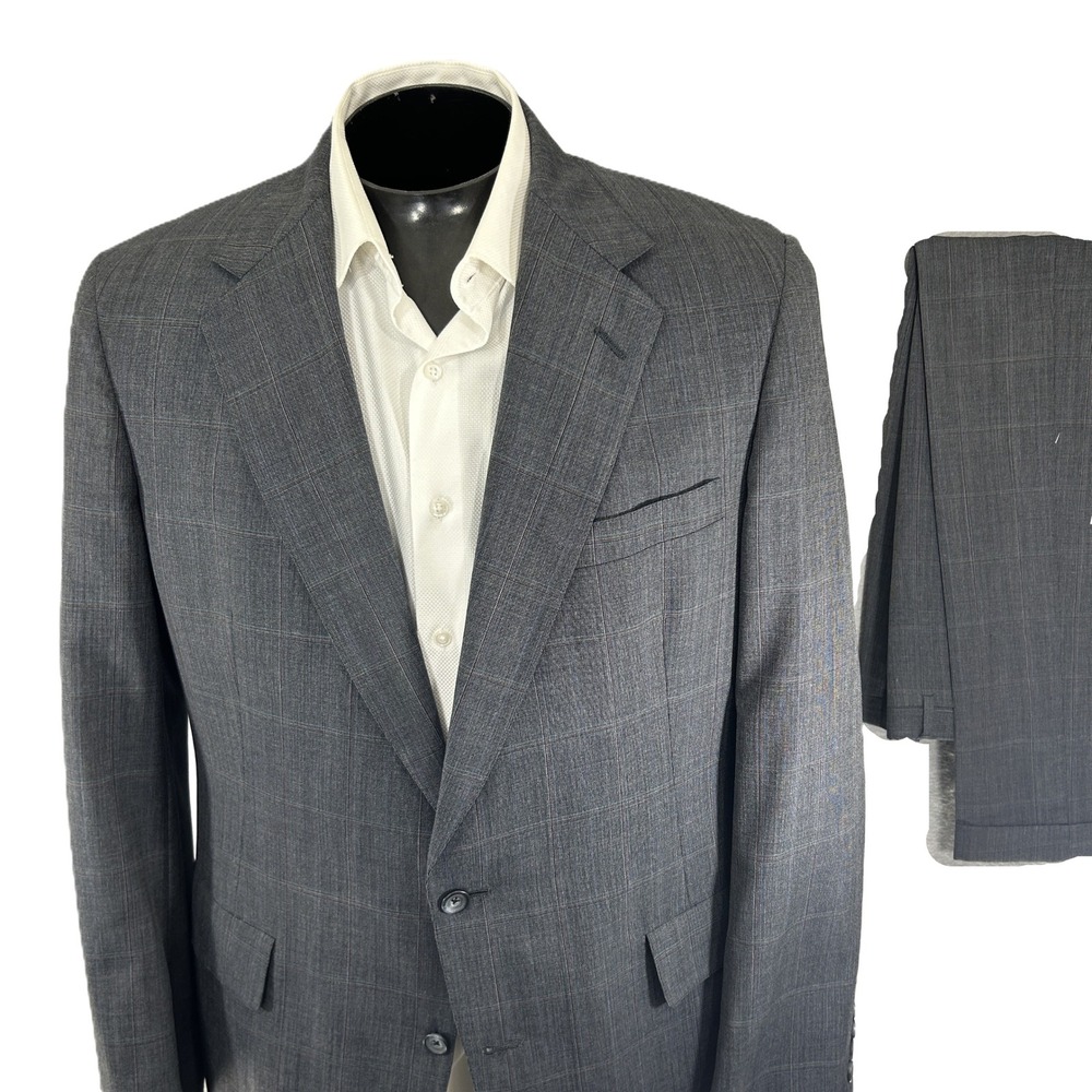 Graham & Gunn Suit Mens 42R 36x32 Grey Glen Plaid Vintage 2 Button Cuffed